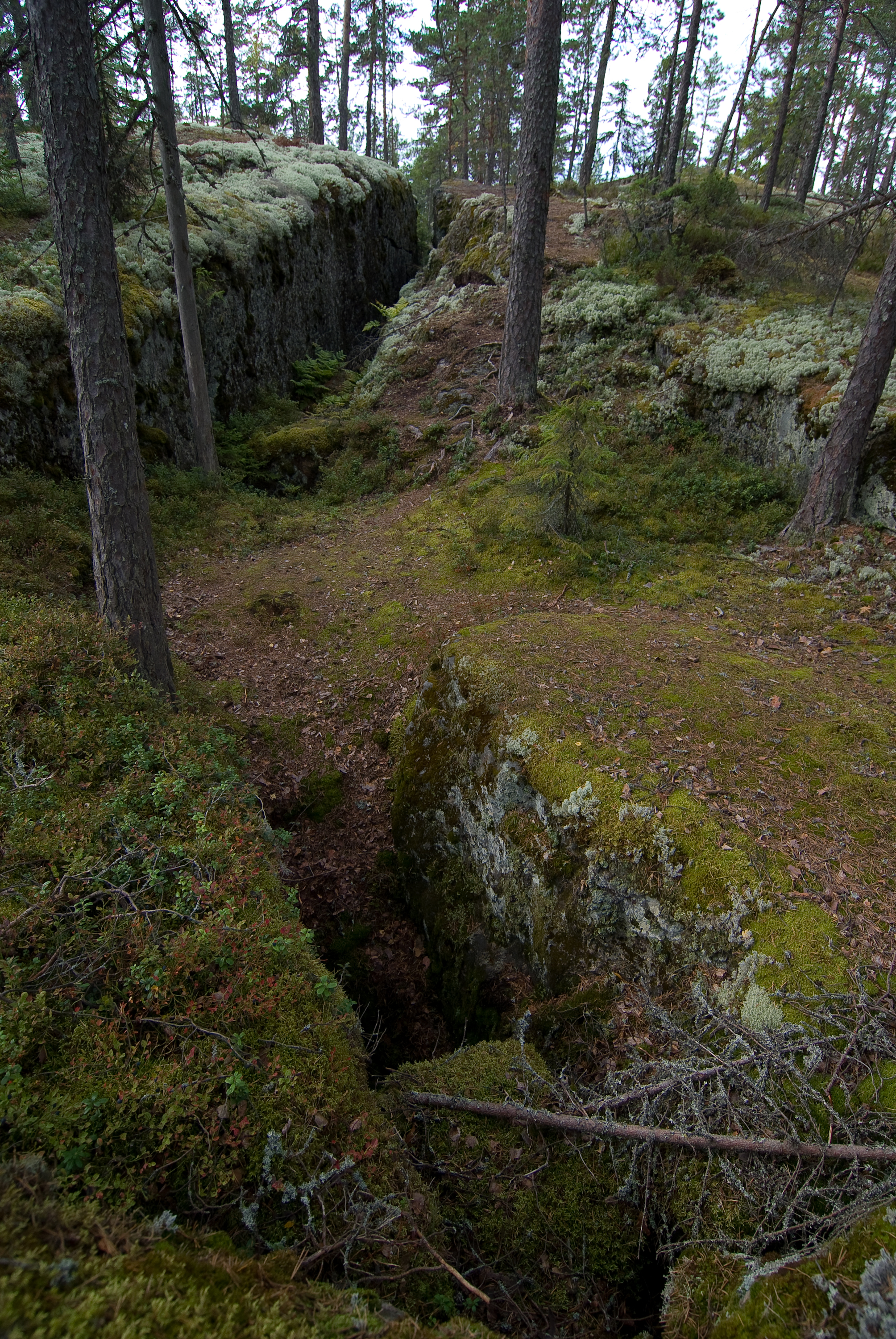 Kuva kalliosta, jossa on keskellä syvä onkalo.